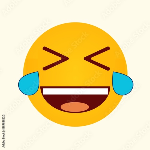 Laughing emoji face illustration.
Laughing emoji face with tears of joy. Funny cartoon illustration perfect for social media, messaging, reactions, apps, blogs and digital communication.