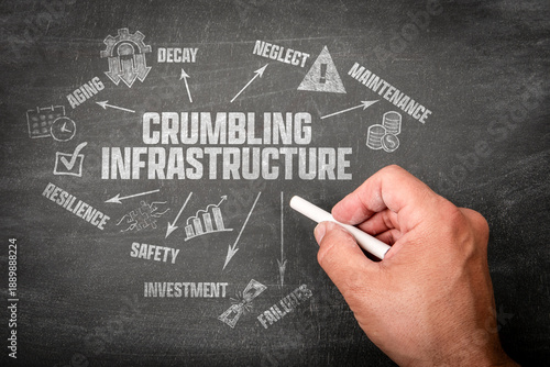 Quadro em tela Crumbling Infrastructure Concept. Chart with Icons and Keywords