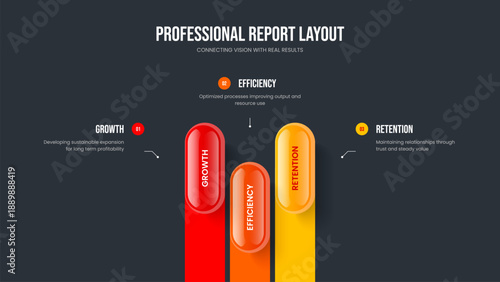 Marketing Visualization 3 Step Infographic Frame Layout. Project Review Three Element Diagram Slideshow Template. Sales Innovation Slide Design Vector Illustration.