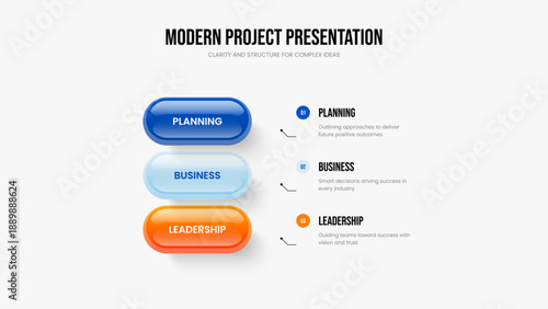 Consulting Performance Slide Layout Vector Illustration. Company Planning Three Element Diagram Slideshow Template. Product Introduction 3 Step Infographic Frame Design.