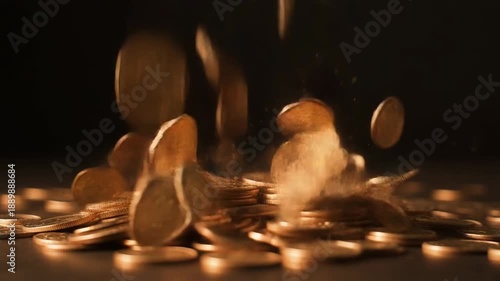 Blurred motion of gold coins falling rapidly