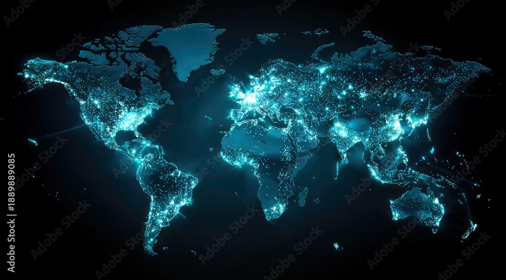 Obraz premium World map illuminated, city lights, space view
