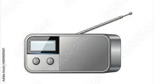 Retro digital radio with antenna modern metallic design for music listening and broadcasting isolated on white background