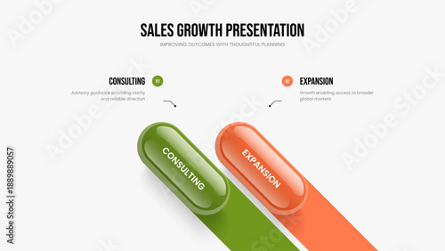 Enterprise Analysis 2 Step Diagram Slide Layout. Service Report Presentation Design Vector Illustration. Digital Profile Two Element Infographic Frame Template.
