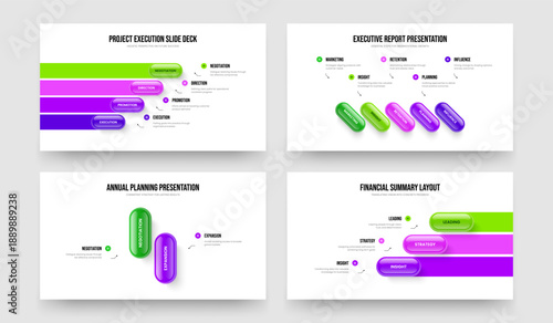 Corporate Proposal Four Five Two Three Element Diagram Slideshow Layout Vector Illustration Collection. Service Overview 4 5 2 3 Step Infographic Frame Design Bundle.