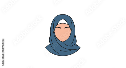 Minimalist Blue Hijab Vector Illustration of Muslim Woman Headshot Isolated