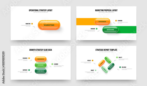 Financial Performance 1 2 3 4 Element Diagram Slideshow Template Collection. Corporate Portfolio One Two Three Four Step Infographic Slide Layout Vector Illustration Bundle.