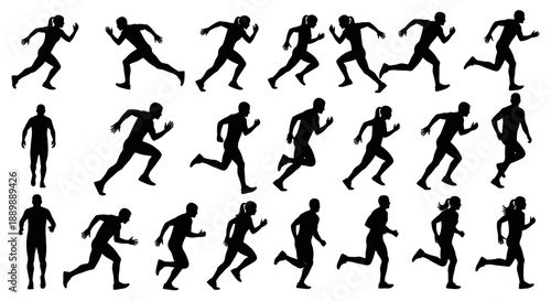 Dynamic athletics: Silhouette illustration of male and female runners in motion for sports designs