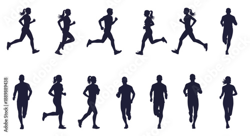 Dynamic collection of running silhouettes showcasing fitness, movement, and active lifestyles