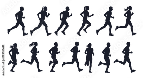 A Diverse Group of Athletes Silhouetted in Motion Showcasing the Energy of Running