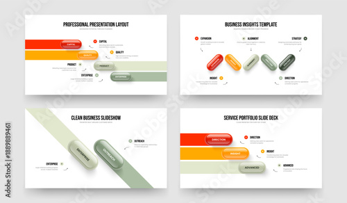 Market Showcase 4 5 2 3 Element Infographic Presentation Design Set. Professional Overview Four Five Two Three Option Diagram Frame Layout Vector Illustration Bundle.