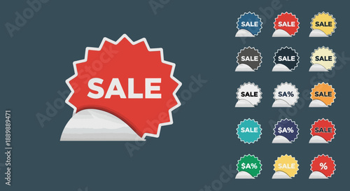Vector set of vibrant sale stickers for commerce promotion and seasonal discount offers illustration