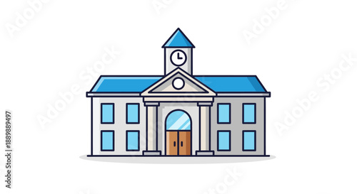 Illustrated governmental building with a clock tower in a flat design style vector