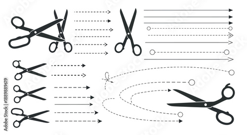 Scissors vector collection demonstrating cutting paths and techniques for different applications