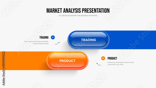 Project Development Frame Template Vector Illustration. Sales Briefing 2 Step Infographic Presentation Design. Advertising Launch Two Element Diagram Slide Layout.