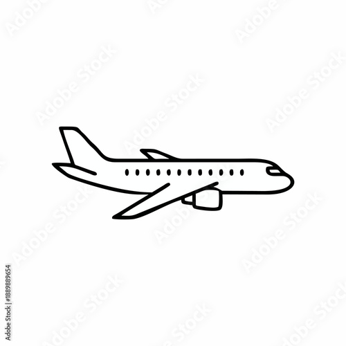 Airplane line icon isolated on white background. Passenger plane flight, travel, and aviation transportation vector illustration