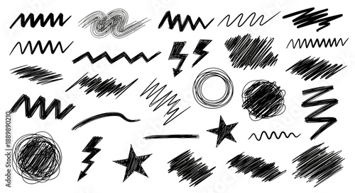 Collection of hand drawn vector scribbles and different graphic elements for design projects and