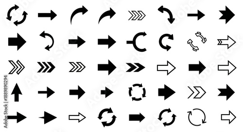 Comprehensive set of diverse arrow illustrations for user interface design and infographics projects