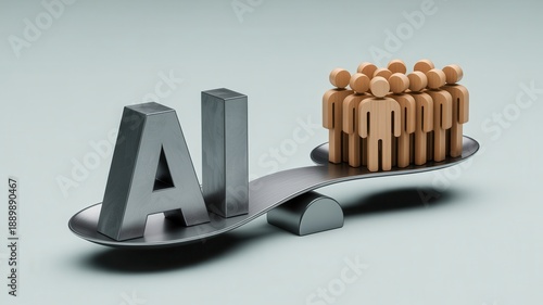 Artificial intelligence versus human labor balance concept on a scale