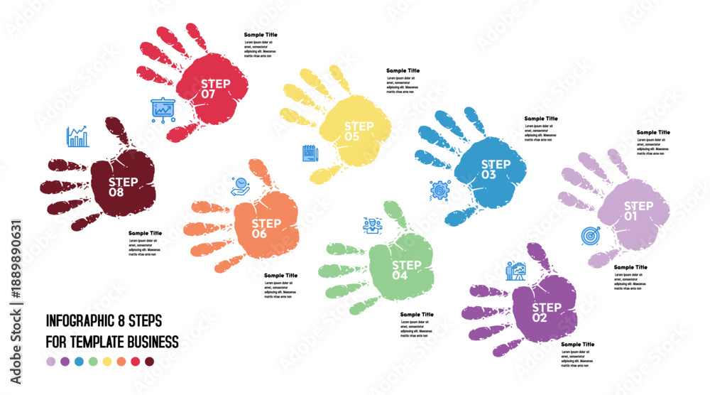 Εκτύπωση καμβά 8-step infographic with handprint illustration vector, creative 8-step infographic