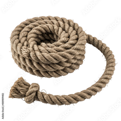 Coiled natural fiber rope isolated on white background