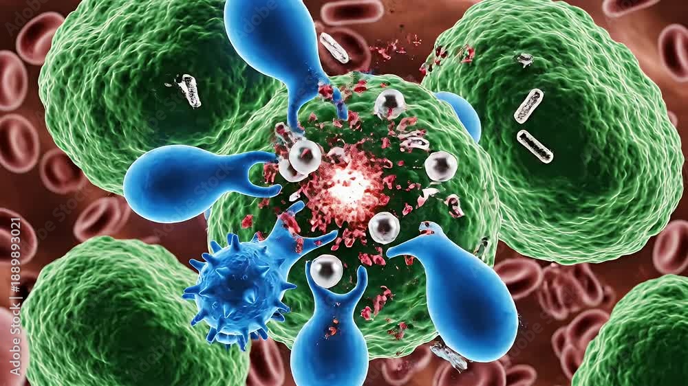 Immune System Attacking Virus - Microscopic view of immune cells ...