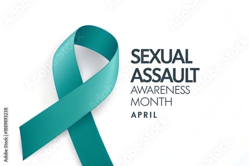 Teal awareness ribbon prominently displayed beside bold text recognizing april as sexual assault awareness month promoting solidarity and support for survivors everywhere