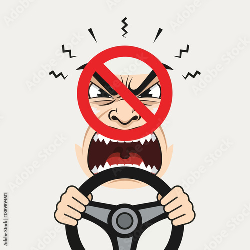 Angry Driver with Aggressive Facial Expression.