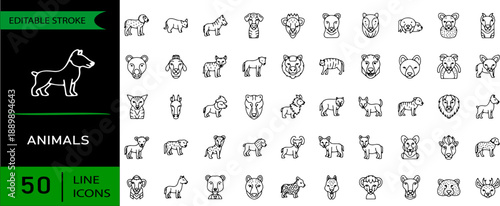 Simple Animal Outline Icons for Pet Services, Wildlife Education and Nature Related Graphics