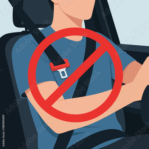 Man Not Wearing Seatbelt in Car.