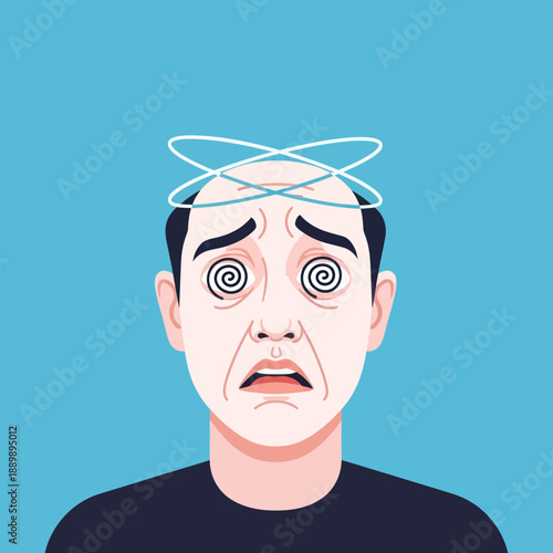 Man with Hypnotic Spiral Eyes and Swirling Head.