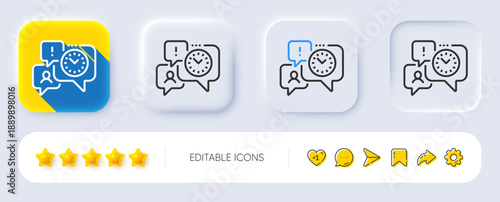 Time management line icon. Neumorphic, Flat shadow, 3d buttons. Clock sign. Watch symbol. Line time management icon. Social media icons. Vector