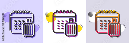 Baggage calendar line icon. Halftone dotted pattern. Gradient icon with grain shadow. Travel luggage sign. Journey bag claim symbol. Line baggage calendar icon. Various designs. Vector
