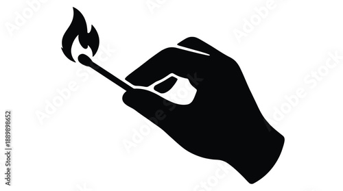 Hand holding lit matchstick, close up, fire, burning, ignition, starting concept on grey background