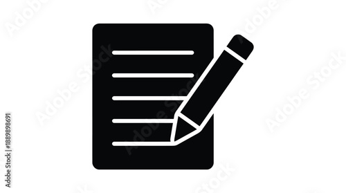 Writing on paper with pencil, note taking, writing down ideas, document with lines and pencil icon