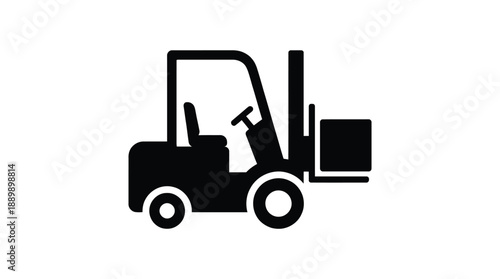 Black forklift icon on transparent background showing heavy equipment for warehouse logistics