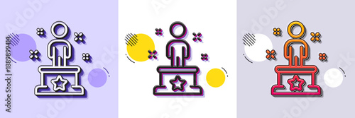 Success line icon. Halftone dotted pattern. Gradient icon with grain shadow. Winner podium sign. First place award symbol. Line success icon. Various designs. Vector