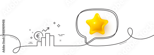 Euro rates line icon. Continuous line with 3d star. Currency exchange sign. Money trade symbol. 3d star in speech bubble. Euro rate single line ribbon. Loop curve pattern. Vector