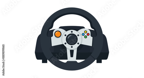 Modern gaming steering wheel with controls and buttons for simulation games