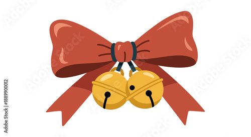 Festive bells adorned with a red ribbon, symbolizing celebration and joy, viewed from a straightforward perspective