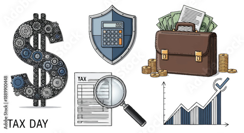 A Collection of Financial and Tax Day Illustrated in a Cartoon Style dollar sign