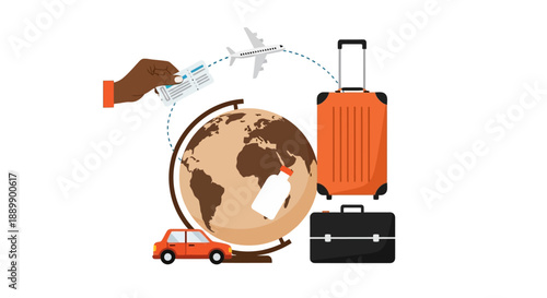 Global Travel and Transportation Scene with Luggage and Vehicles