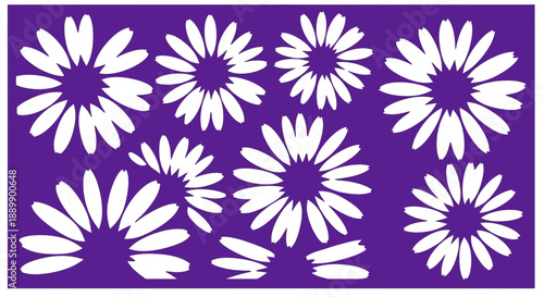 Illustration of multiple white daisies on a purple background viewed from above, work in progress as per jan work (212).ai reference