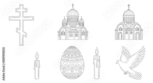 Orthodox Christian Symbols and in Line Style cross church cathedral