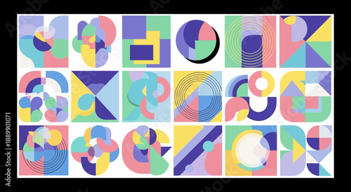 Geometric composition with pastel colors arrangement in square patterns for contemporary design
