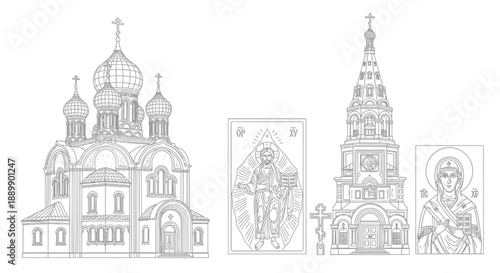 Orthodox church architecture and religious in detailed line religious line church architecture