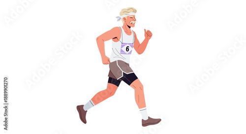 Man running with determination, showcasing athleticism and fitness in a dynamic illustration from a side view