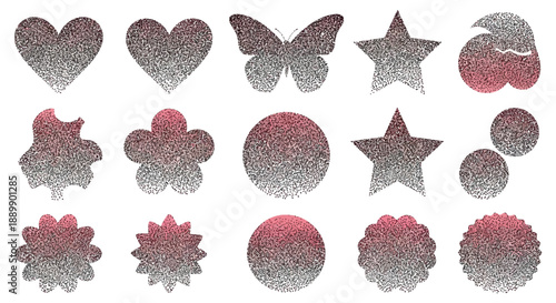 Distressed geometric and nature shapes pattern with abstract texture and muted pink highlights