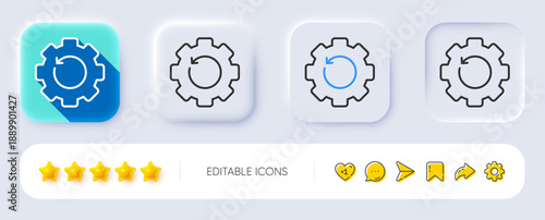 Recovery gear line icon. Neumorphic, Flat shadow, 3d buttons. Backup data sign. Restore information symbol. Line recovery gear icon. Social media icons. Vector