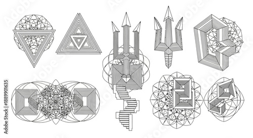 Geometric abstraction and intricate designs showcasing monochrome line art with precision and